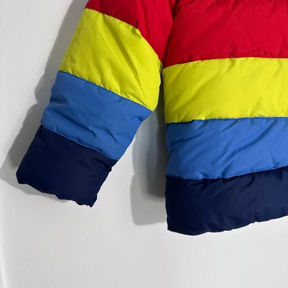 Kids Mini Boden Rainbow Striped Winter Puffer Sherpa | Rainbow | SZ 6-7Y - Picture 8 of 13
